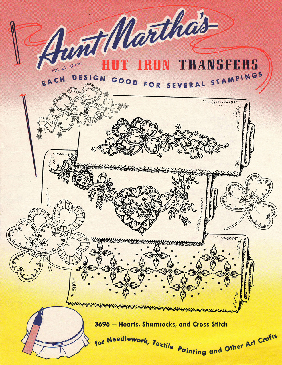 Aunt Martha's Embroidery Transfer Pattern #3696 Hearts, Shamrocks