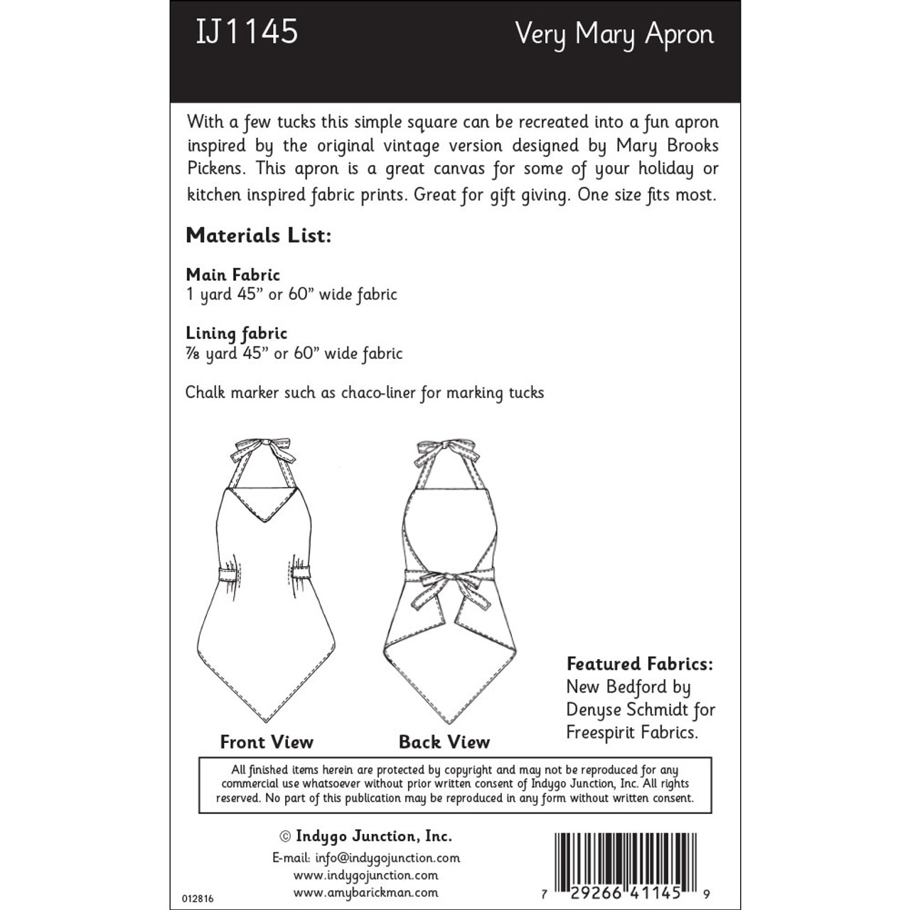 Very Mary Apron Sewing Pattern Colonial Patterns Inc