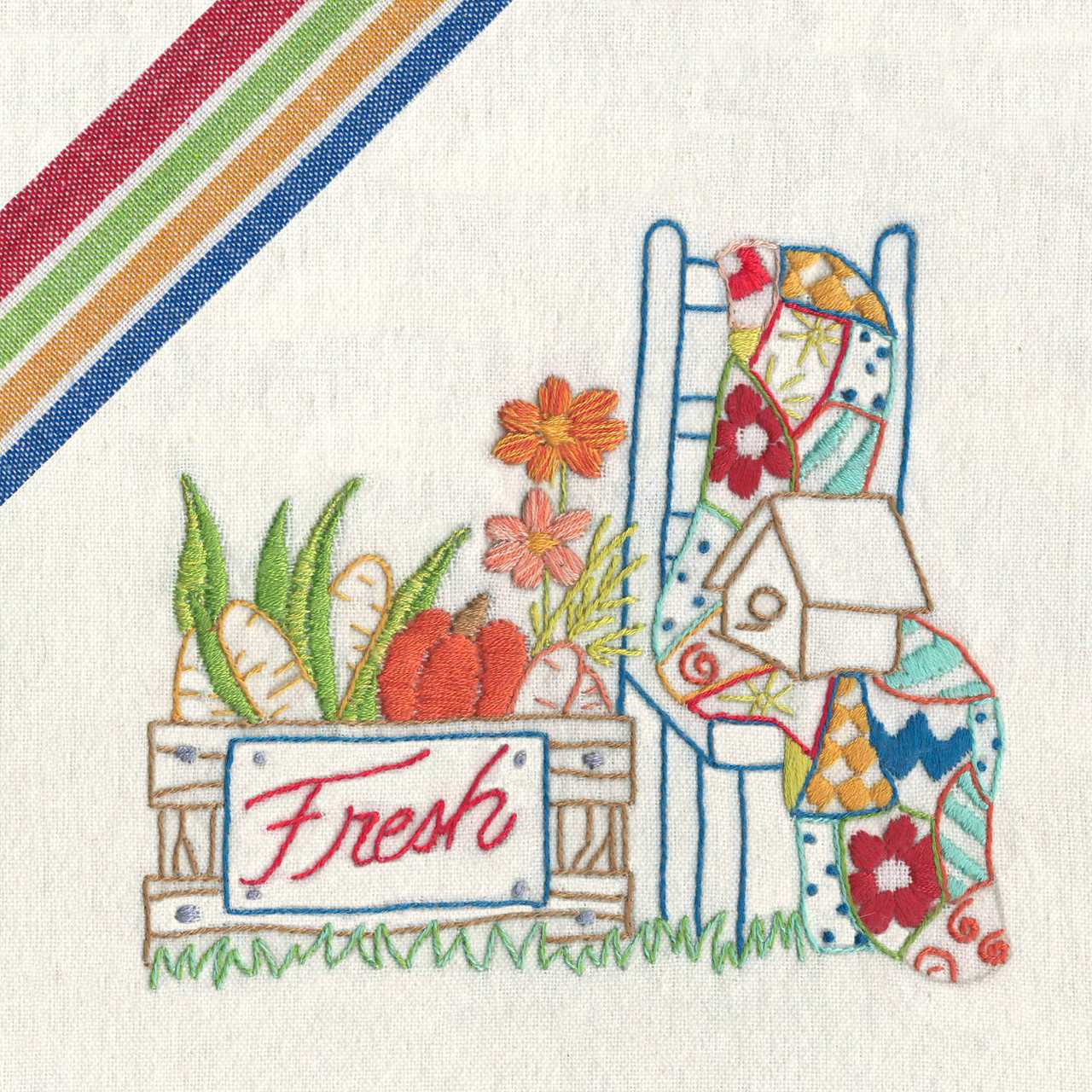 Kitchen Dish Towel with Farmers Market Sign Embroidery Design, Made in the  USA