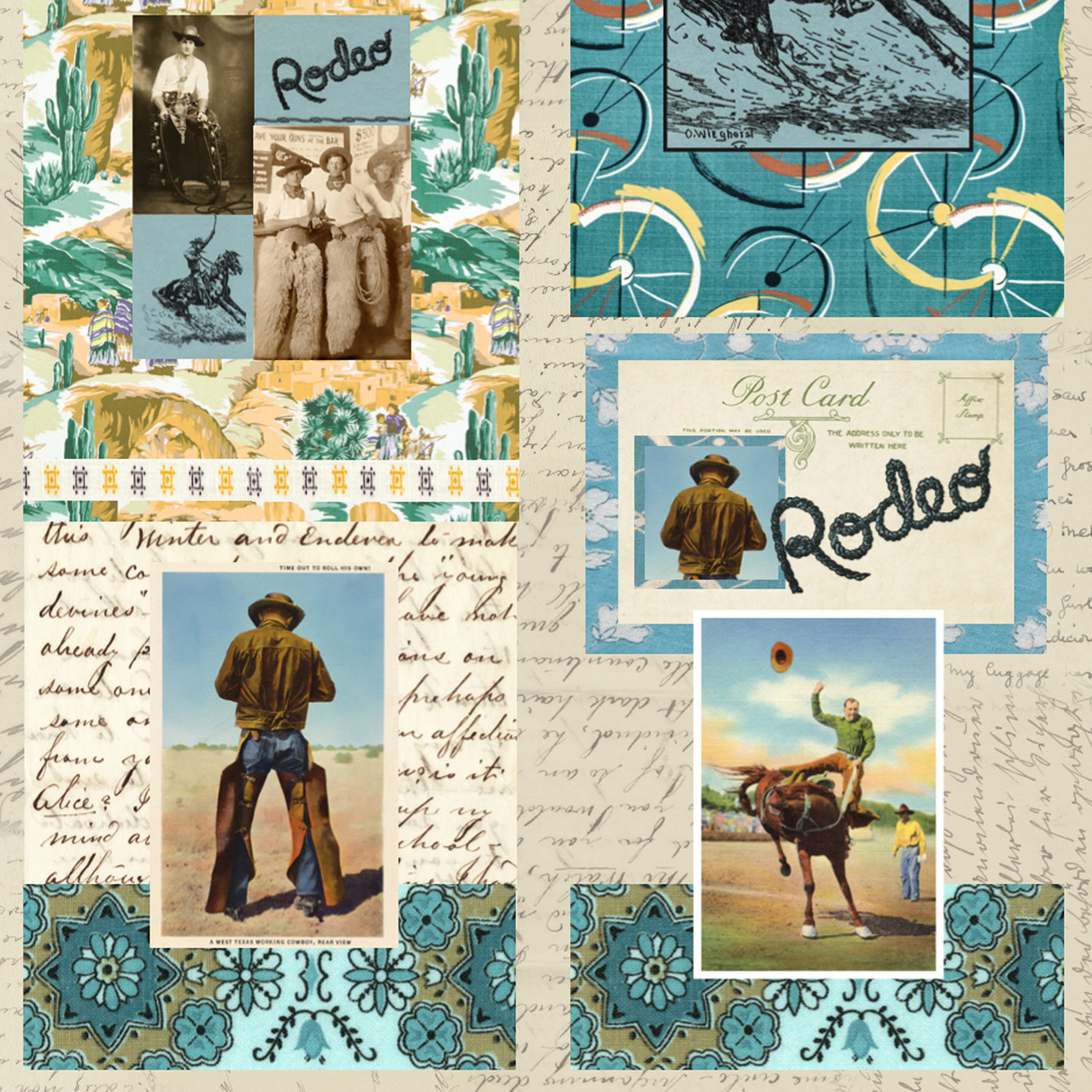 Treasured Threadz™ Collage Fabric Panel - Western Rodeo - Colonial