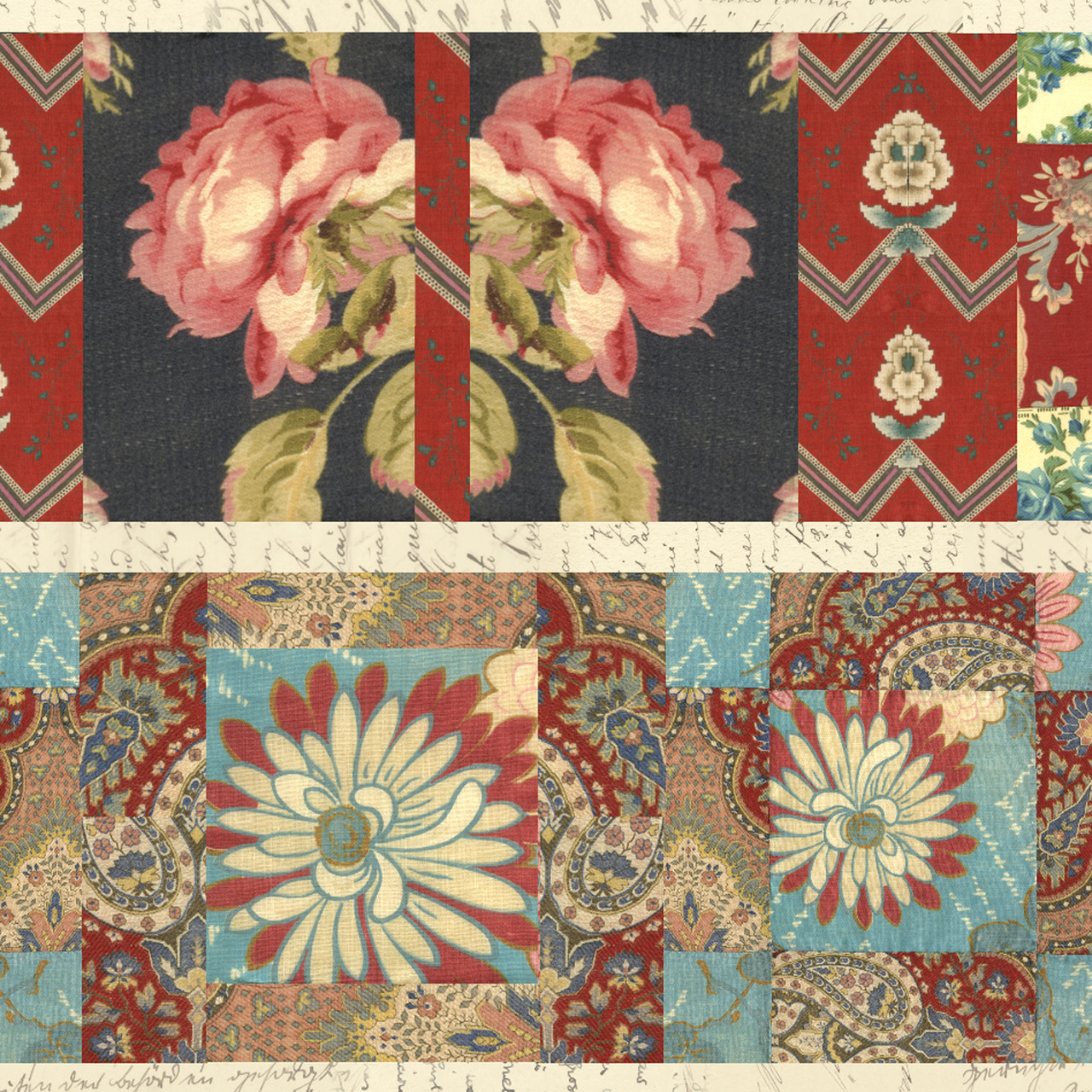 Treasured Threadz™ Patchwork Fabric Panel - Roses & Daises