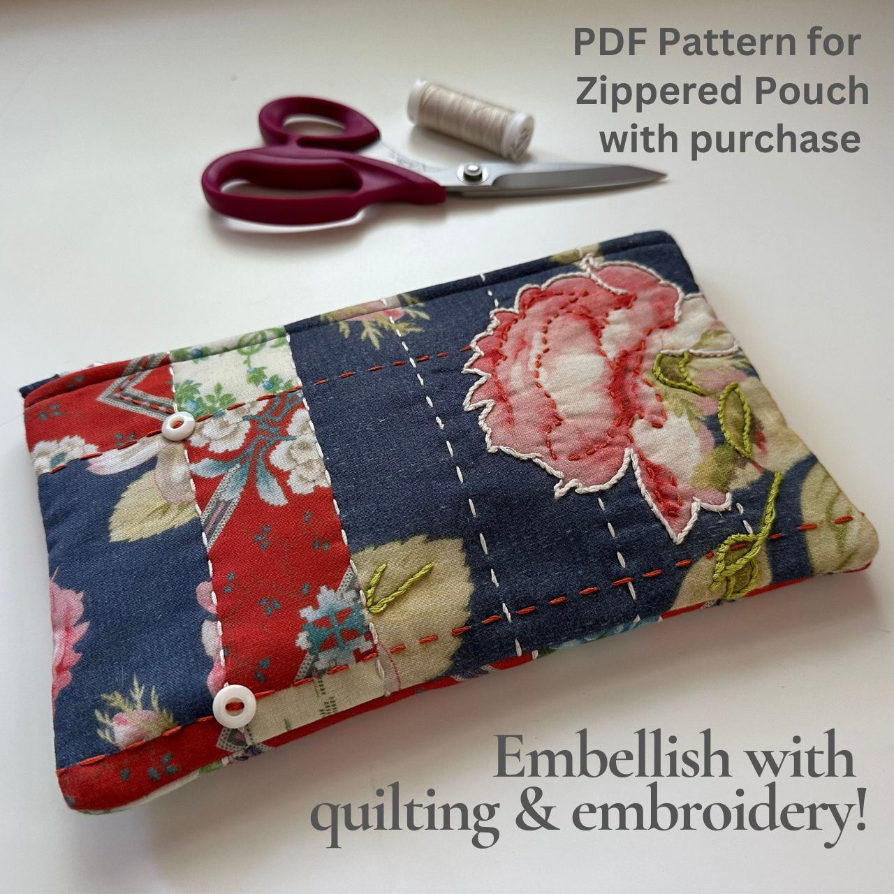 Treasured Threadz™ Patchwork Fabric Panel - Roses & Daises