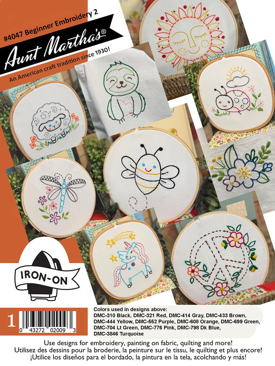Hand Stitch Embroidery Transfer Pattern Aunt Martha's #4047 Beginner ...