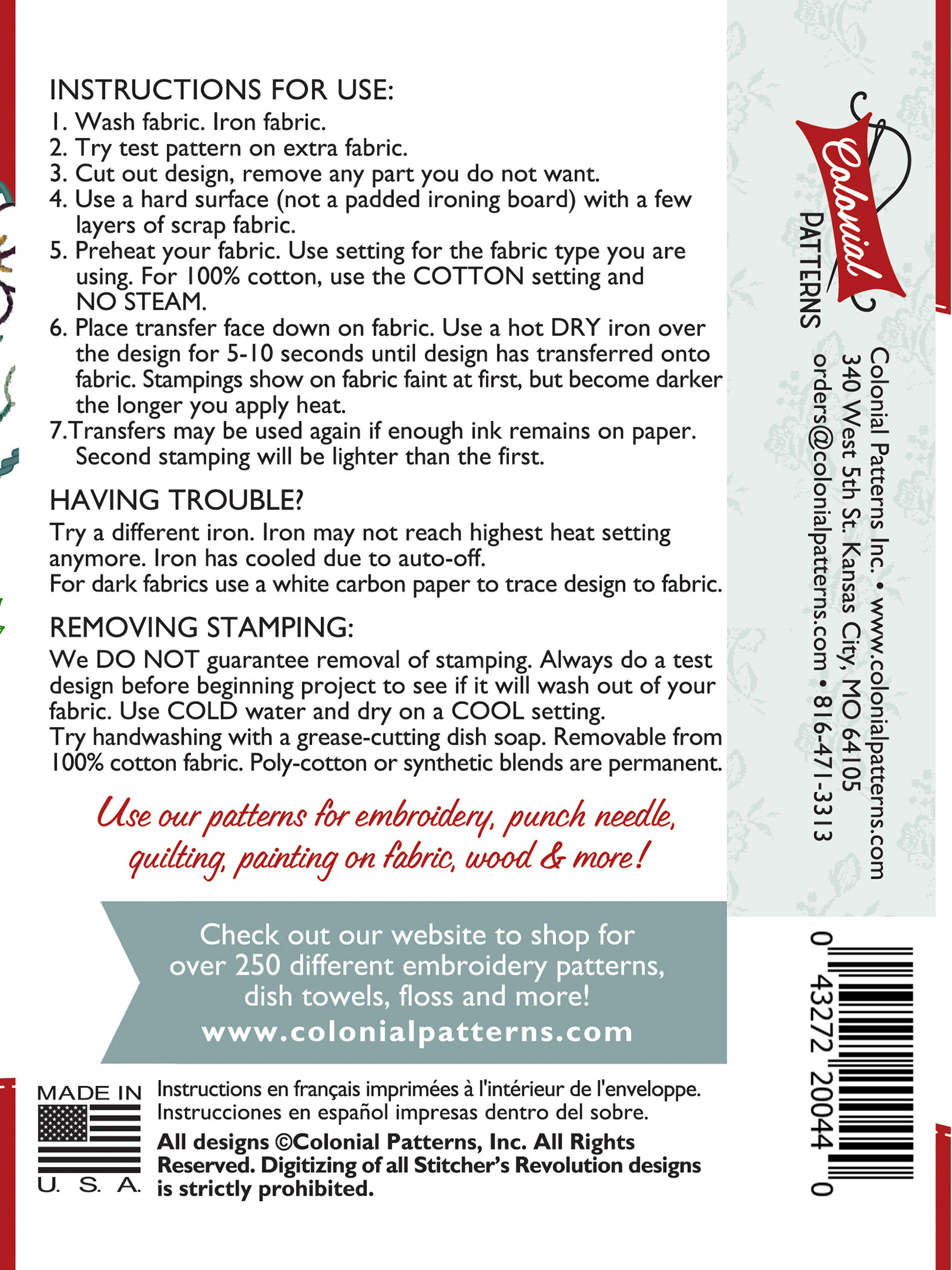 Rev Pattern Recap Stitcher's Revolution® Embroidery Transfer Pattern #SR44 Lovely Ladybugs