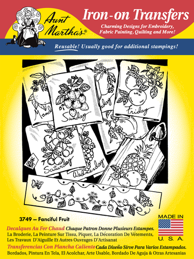 Aunt Martha's® Hand Stitch Iron-on Embroidery Transfer Pattern #3749 Fanciful Fruit.