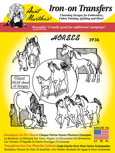 Aunt Martha's® Iron-on Hand Stitch Embroidery Transfer Pattern #3936 Horses