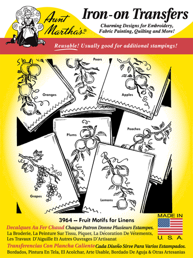 Aunt Martha's® Iron-on Hand Stitch Embroidery Transfer Pattern #3964 Fruit Motifs