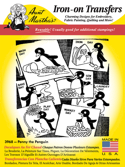 Aunt Martha's® Iron-on Hand Stitch Embroidery Transfer Pattern #3968 Penny the Penguin