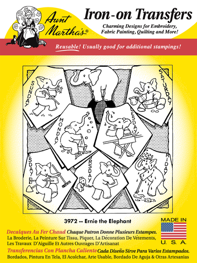 Aunt Martha's® Iron-on Hand Stitch Embroidery Transfer Pattern #3972 Ernie the Elephant