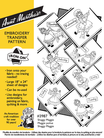 Aunt Martha's® Iron-on Hand Stitch Embroidery Transfer Pattern #3987 Shaggy Maggie