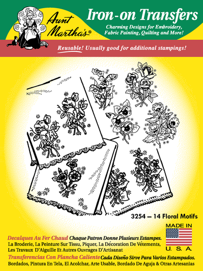 Aunt Martha's Embroidery Transfer Pattern #3254 14 Floral Motifs