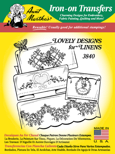 Aunt Martha's Embroidery Transfer Pattern #3840 Lovely Designs for Linens Aunt Martha's Embroidery Transfer Pattern #3840 Lovely Designs for Linens