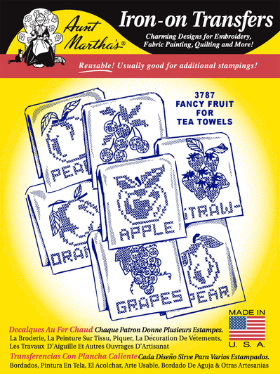Aunt Martha's Hand Stitch Iron-on Embroidery Transfer Pattern #3787 Fancy Fruit for Tea Towels