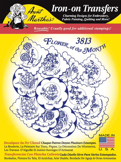 Aunt Martha's Hand Stitch Iron-on Embroidery Transfer Pattern #3813 Flower of the Month
