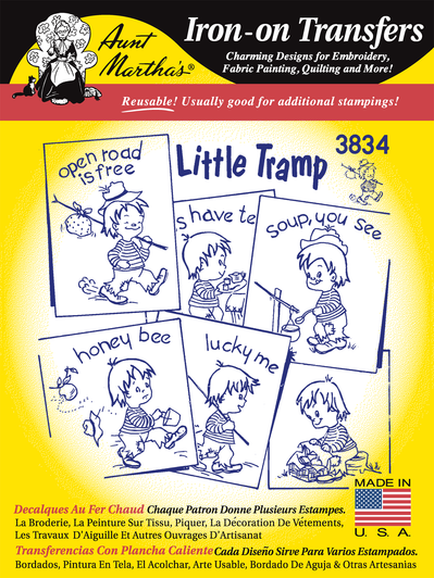 Aunt Martha's Hand Stitch Iron-on Embroidery Transfer Pattern #3834 Little Tramp