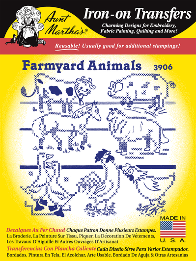 Aunt Martha's Hand Stitch Iron-on Embroidery Transfer Pattern #3906 Farmyard Animals in Cross Stitch