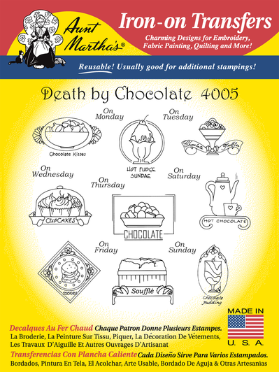 Aunt Martha's Embroidery Transfer Pattern #4005 Death by Chocolate