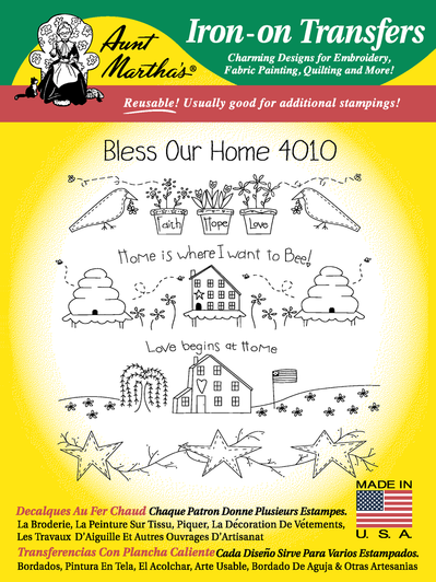Aunt Martha's Embroidery Transfer Pattern #4010 Bless Our Home