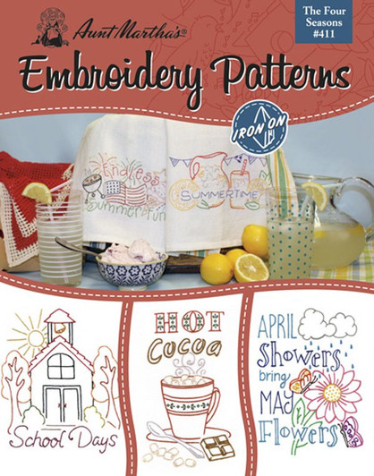 Aunt Martha's Iron-On Embroidery Transfer Pattern Book Bundle Sunbonnet Days, Farm Living, Fruits & Veggies, Playful Puppies, Clever Kitties, Fancifu