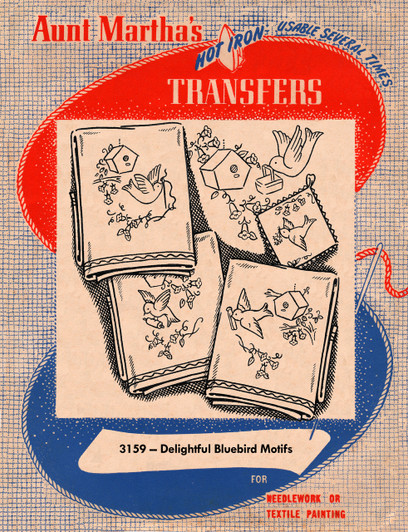 Aunt Martha's Embroidery Transfer Pattern #3159 Delightful Bluebird Motifs