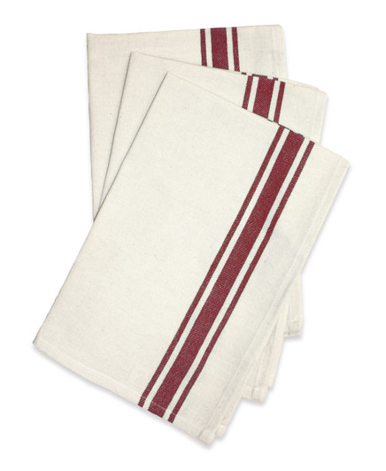 Aunt Martha's Stitch 'Em Up Embroidery Blanks - Retro Bold Twill Maroon Stripe Dishtowels