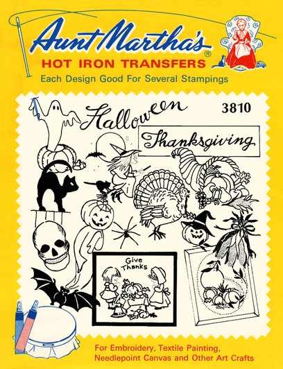 Aunt Martha's Embroidery Transfer Pattern #3810 Halloween & Thanksgiving Designs