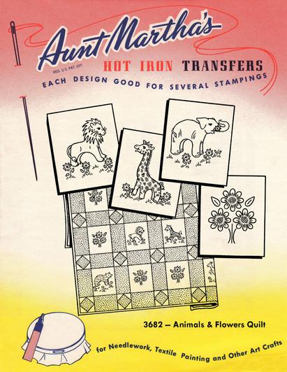 Aunt Martha's Hand Embroidery Transfer Pattern #3682 Animals & Flowers Quilt