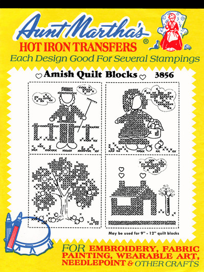 Iron-on Hand Embroidery Transfer Pattern Aunt Martha's® #3856 Amish Quilt Blocks Iron-on Hand Embroidery Transfer Pattern Aunt Martha's® #3856 Amish Quilt Blocks