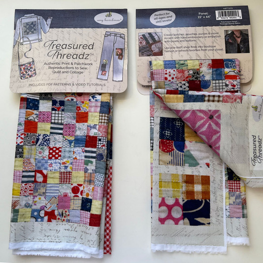 Treasured Threadz™ Quilt Block Fabric Panel - Postage Stamp Retro (ABTT201) in hanging header card retail packaging.