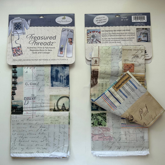Treasured Threadz™ Collage Fabric Panel - Around the World (ABTT204) in retail hanging header card packaging.