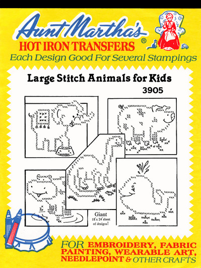Iron-on Hand Embroidery Transfer Pattern #3905 Large Cross Stitch Animals for Kids