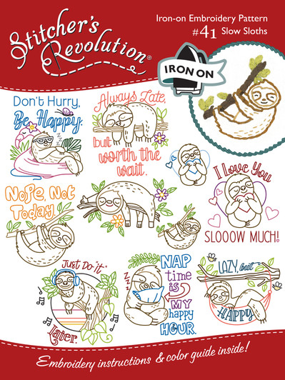 Stitcher's Revolution® Hand Stitch Iron-on Embroidery Transfer Pattern #SR41 Slow Sloth