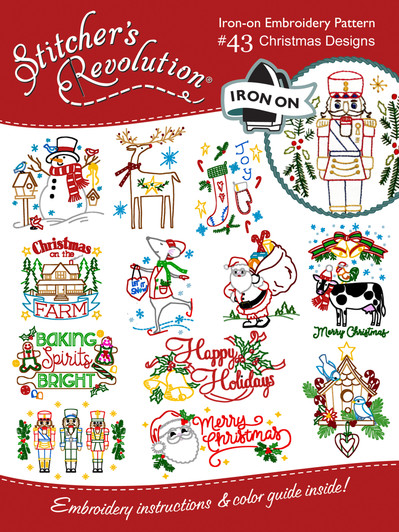 Stitcher's Revolution® Hand Stitch Iron-on Embroidery Transfer Pattern #SR43 Christmas Designs (FRONT).