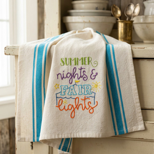 Aunt Martha’s #4045 It’s Fair Season iron-on embroidery transfer pattern - Summer Nights Fair Lights.