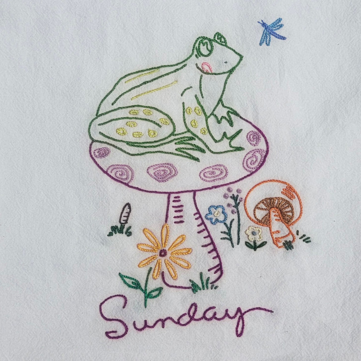Aunt Martha's® Hand Stitch Iron-on Embroidery Transfer Pattern #3765 Frog Tea Towels Days of the Week (DOW) Sunday