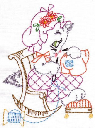 Aunt Martha’s #3733 kitten motifs iron-on embroidery transfer pattern featuring seven days of the week kitten designs for tea towels.