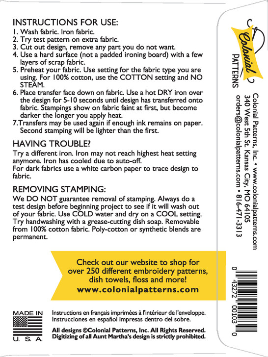 Aunt Martha's® Iron-on Hand Stitch Embroidery Transfer Pattern #3982 Kitten Chores (REVERSE)