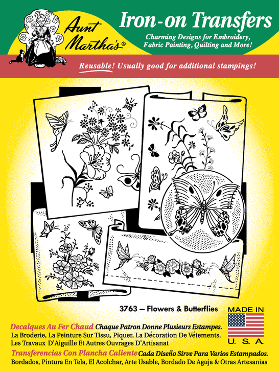 Aunt Martha's Embroidery Transfer Pattern #3763 Flowers & Butterflies