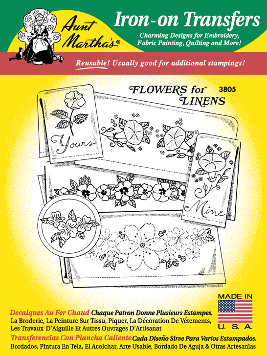 Aunt Martha's Embroidery Transfer Pattern #3805 Flowers for Linens