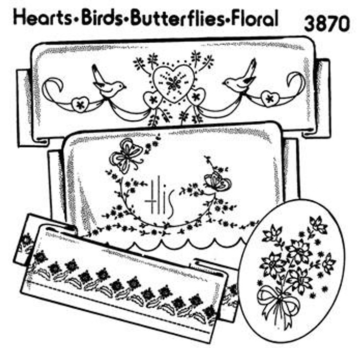 Aunt Martha's #3870 Hearts, Birds,  Butterflies, & Floral
