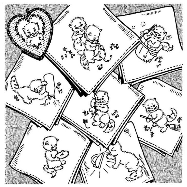 Kittens for Tea Towels #3606 Aunt Martha's Hot Iron Embroidery Transfer  Pattern