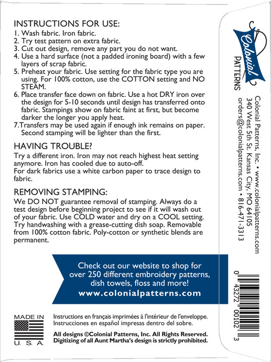 Aunt Martha's® Iron-on Hand Embroidery Transfer Pattern #9773 Love in Bloom, Animals