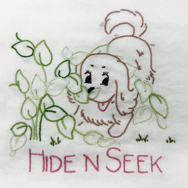 Aunt Martha's® Iron-on Hand Stitch Embroidery Transfer Pattern #3052 Playful Cocker Puppy Hide N Seek