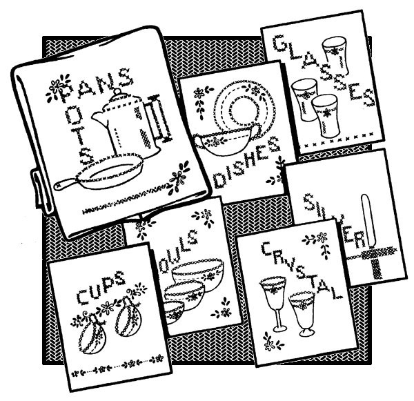 Aunt Martha's® Iron-on Hand Stitch Embroidery Transfer Pattern #3371 Cross Stitch Dishes