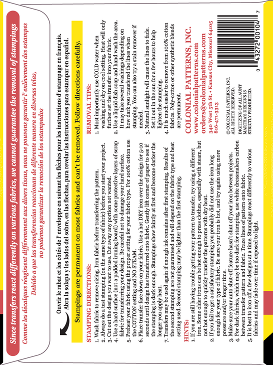 Aunt Martha's® Iron-on Hand Stitch Embroidery Transfer Pattern #3693 Angels & Prayer for Child's Quilt (RETAIL BACK)