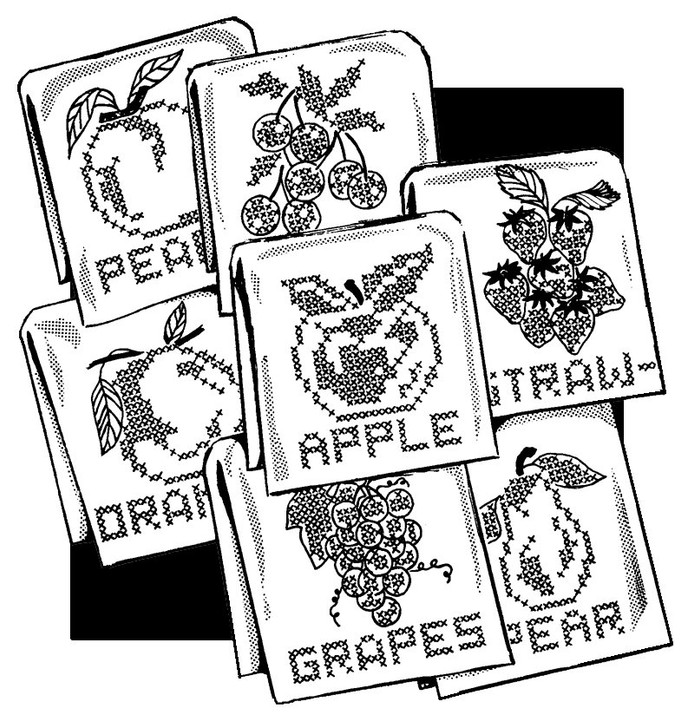Aunt Martha's Hand Stitch Iron-on Embroidery Transfer Pattern #3787 Fancy Fruit for Tea Towels