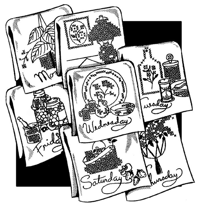 Aunt Martha's Hand Stitch Iron-on Embroidery Transfer Pattern #3788 Decorator Motifs for Tea Towels
