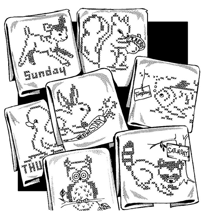 Aunt Martha's Hand Stitch Iron-on Embroidery Transfer Pattern #3789 Animal Tea Towels in Cross Stitch