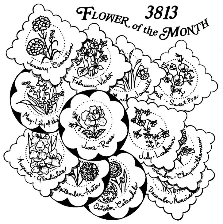 Aunt Martha's Hand Stitch Iron-on Embroidery Transfer Pattern #3813 Flower of the Month