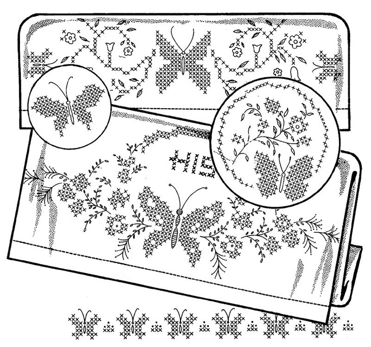 Aunt Martha's Hand Stitch Iron-on Embroidery Transfer Pattern #3873 Butterflies & Flowers in Cross Stitch